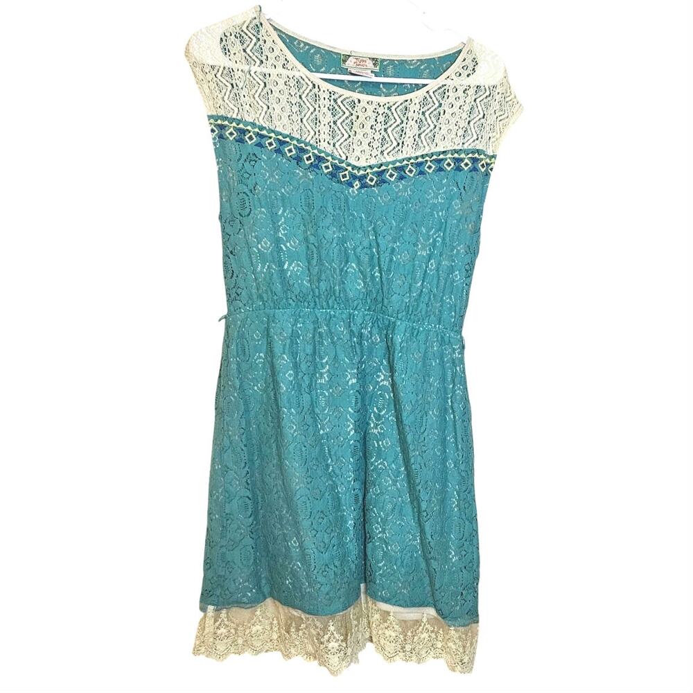 Flying Tomato Size Large L Dress Lace Teal Yellow Summer Spring